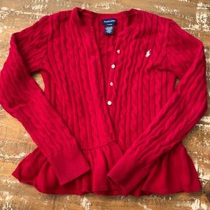 Ralph Lauren Red Cable Knit Peplum Cardigan, Girls, Size Large